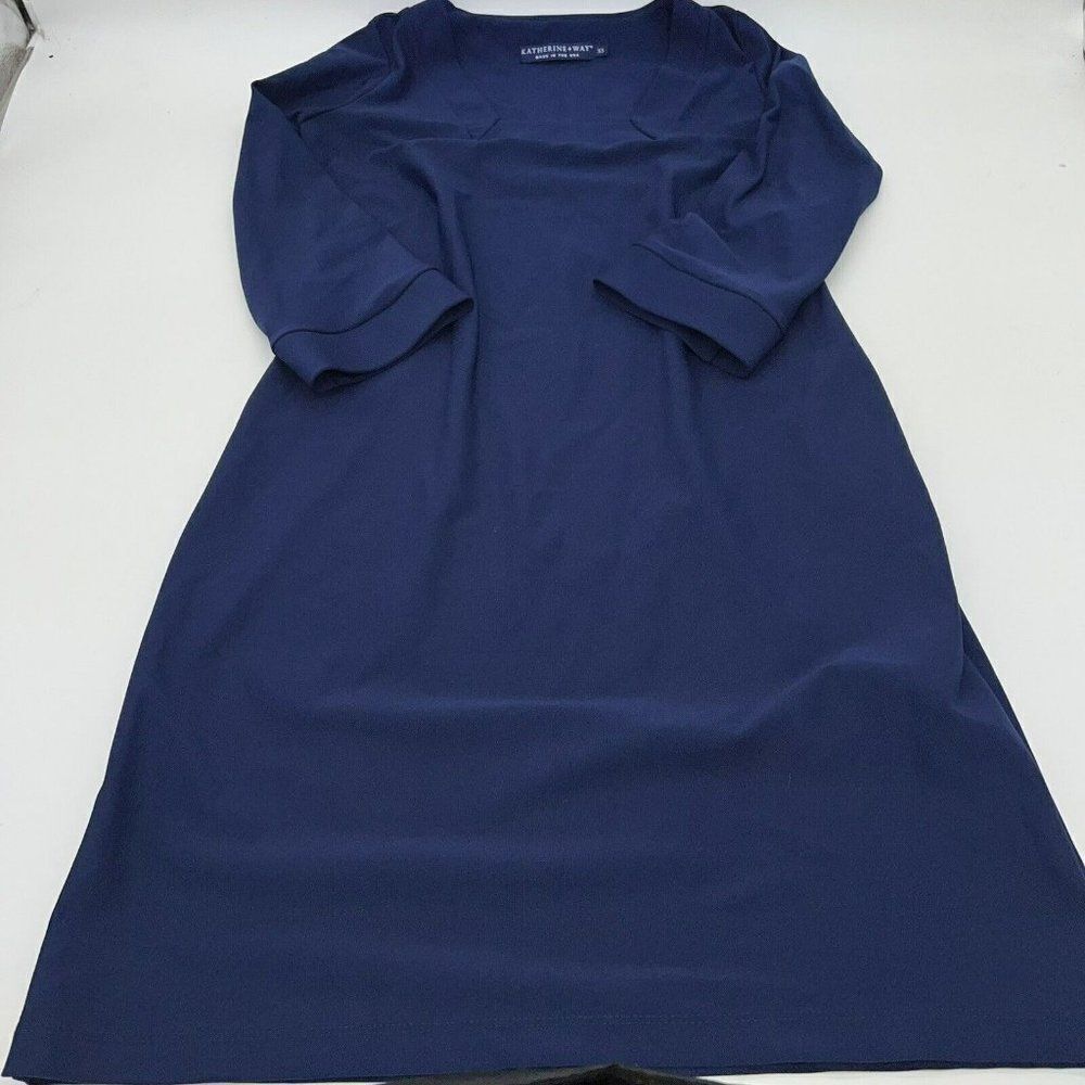 Katherine Way Solid Blue Square Neck Dress Size XS